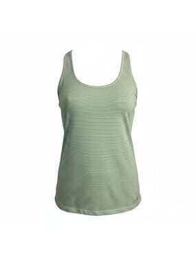 Icebreaker Siren Merino Wool Striped Tank Top XL Green White Hiking Base Layer